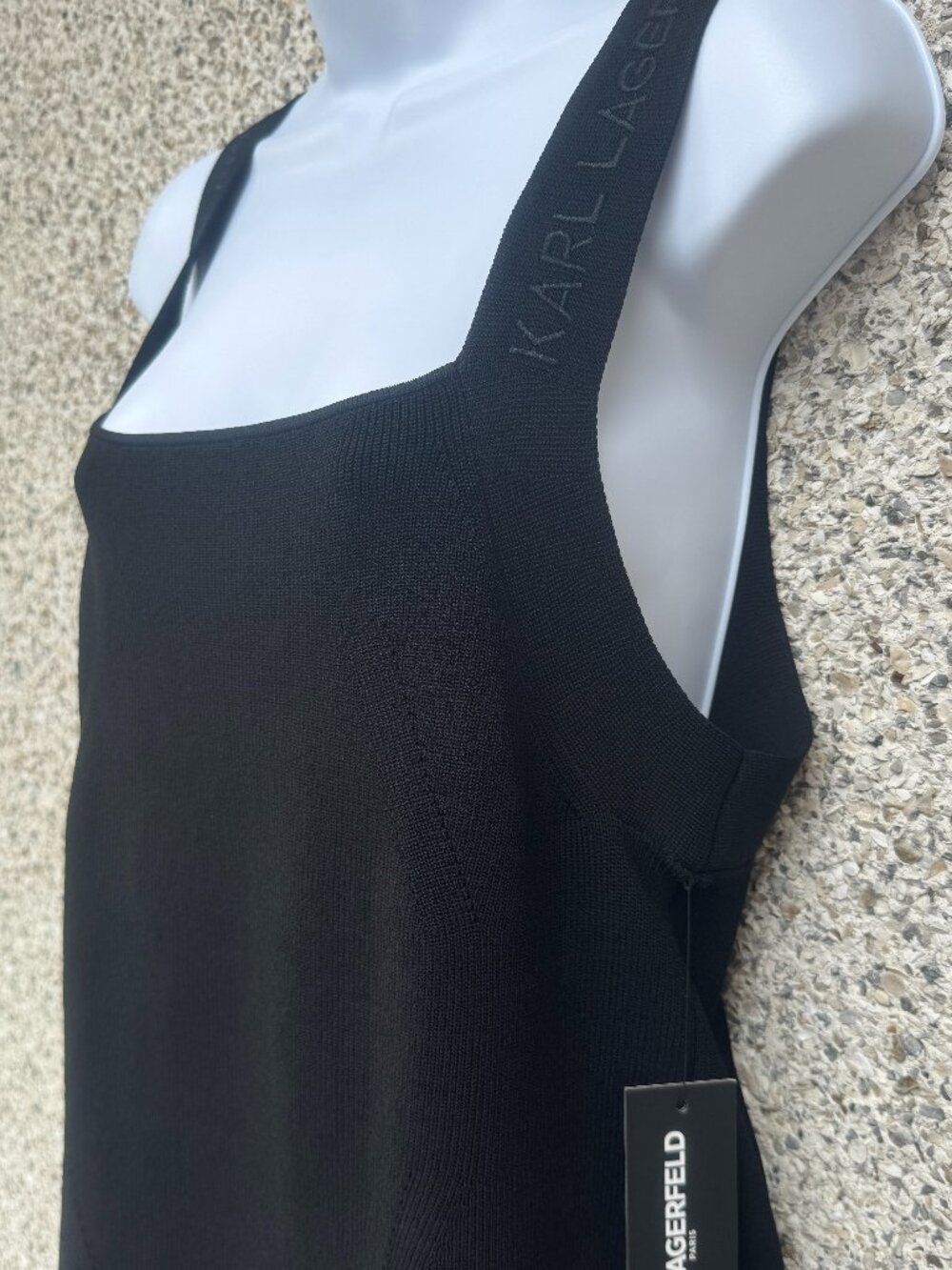 Karl Lagerfeld Paris Logo Strap Sweater Tank Top, Black - Picture 3 of 9